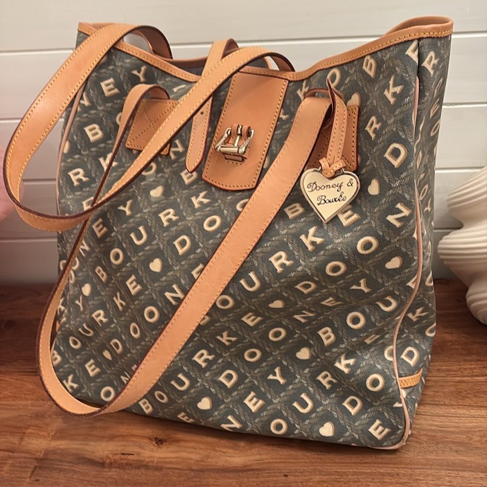 Dooney & Bourke Gray and Tan XL Tote Bag leather and rubberized canvas. LV vibe